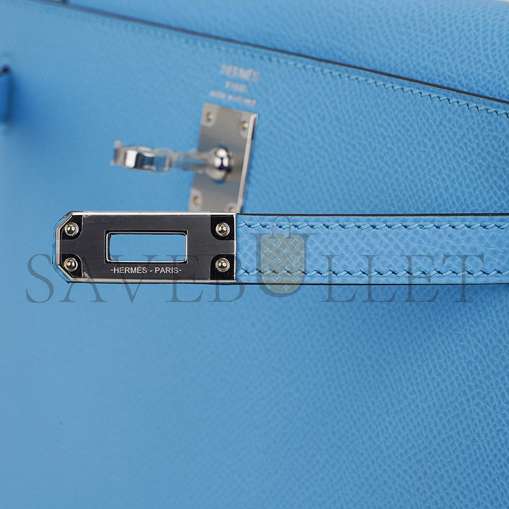 HERMÈS MASTER KELLY SELLIER 25 BAG BLUE CELESTE PALLADIUM EPSOM LEATHER (25*17*7cm) 